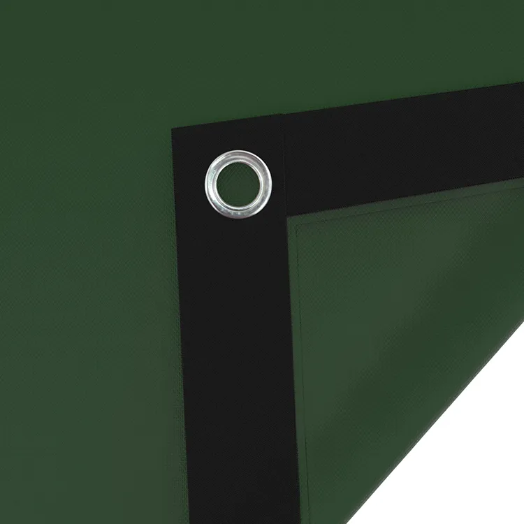 Green vinyl tarp with webbing.