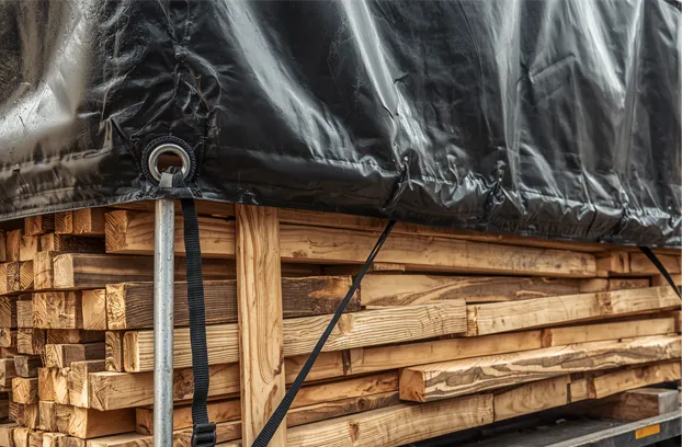 PVC Lumber Tarp Close-Up Protection Scene-