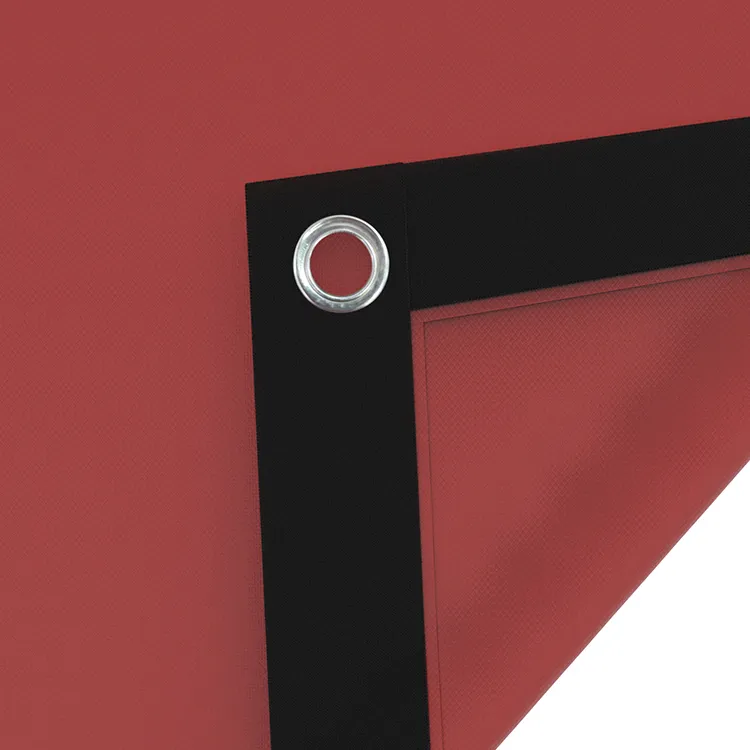 Red vinyl tarp with webbing.
