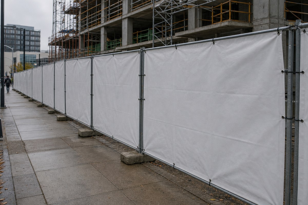 construction hoarding separating a public walkway from an active jobsite