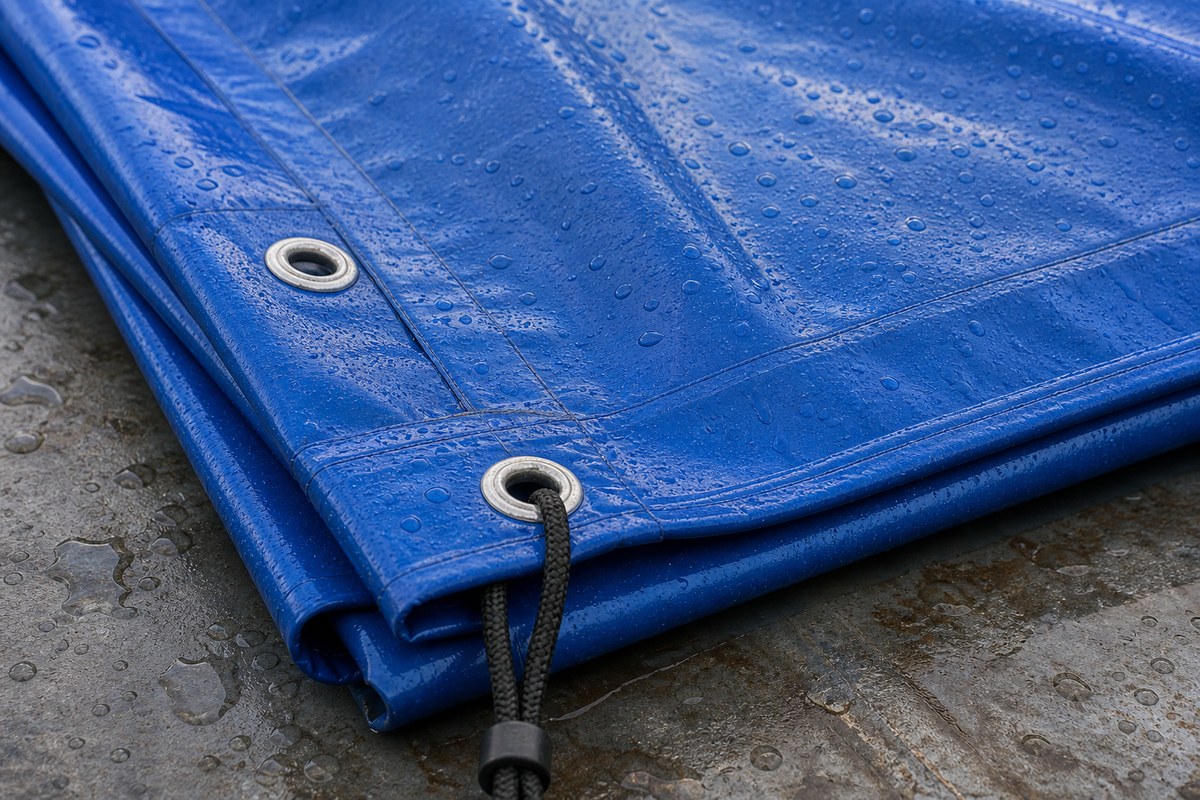 reinforced waterproof vinyl tarp material with grommets and raindrops