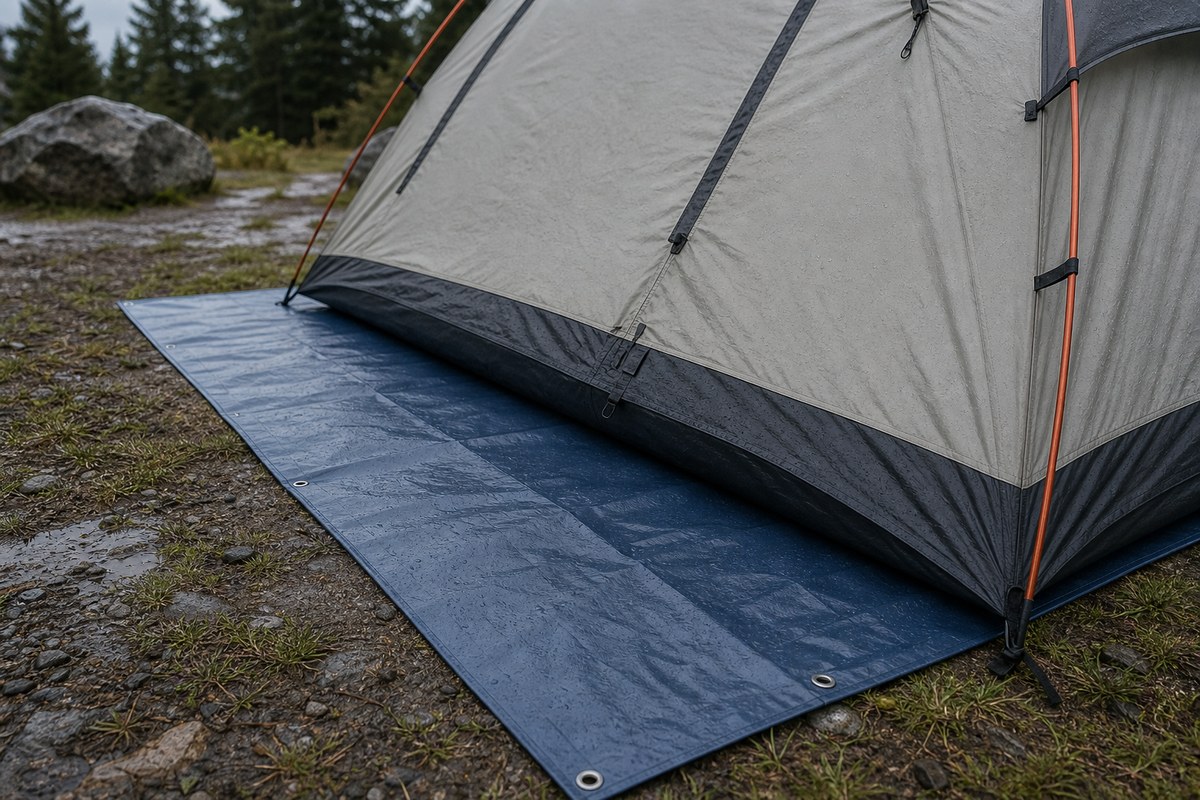 camping ground tarp sized under tent footprint without exposed water-catching edges
