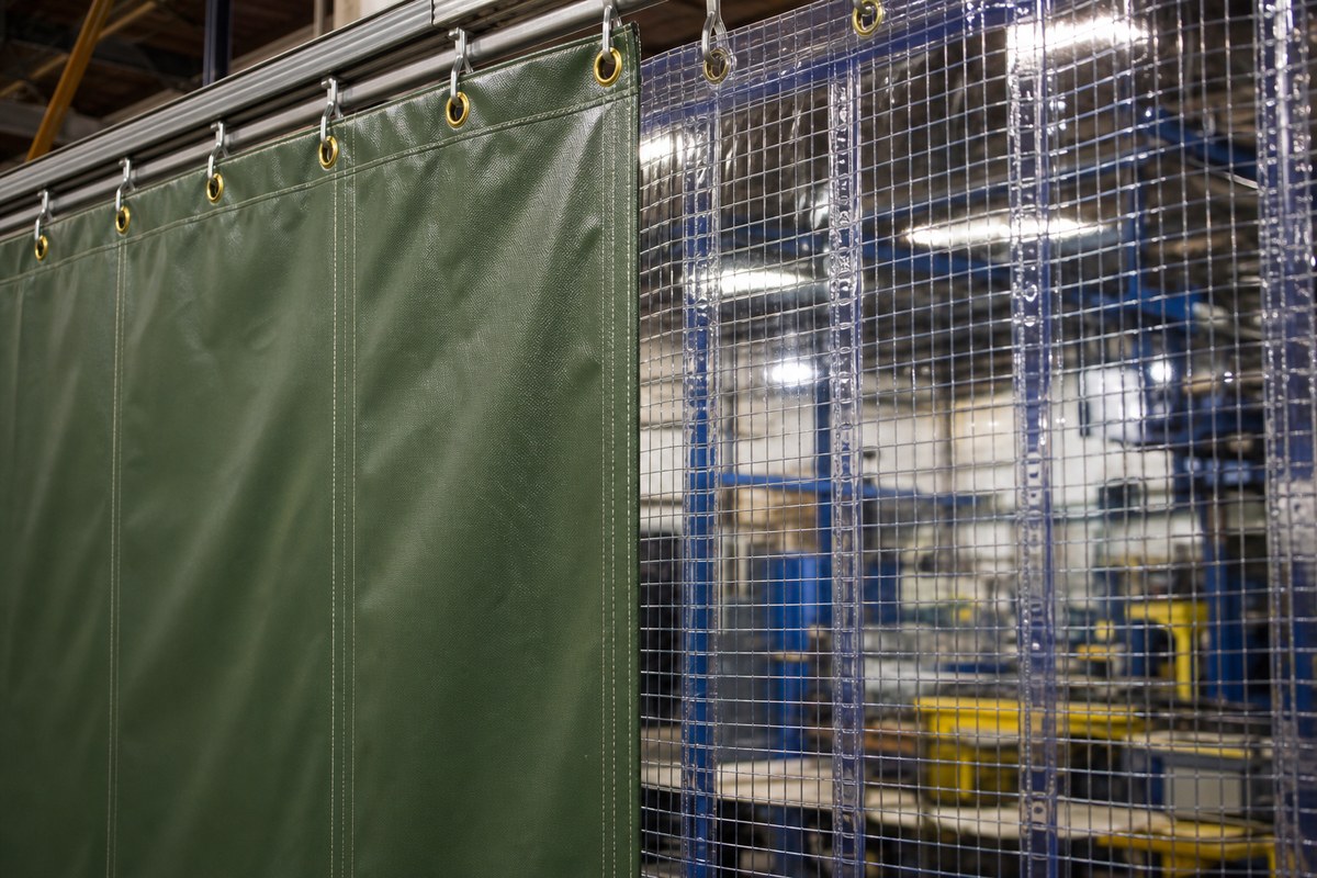PVC coated fabric and transparent reinforced divider curtain material with hanging hardware