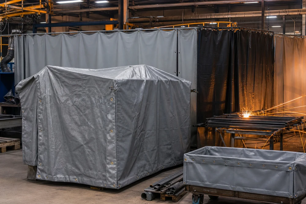 flame retardant tarp panels used as industrial workshop covers and dividers