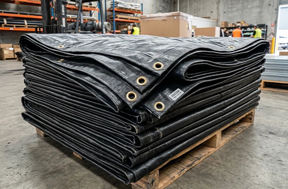factory inspection of heavy PVC coated tarp material rolls