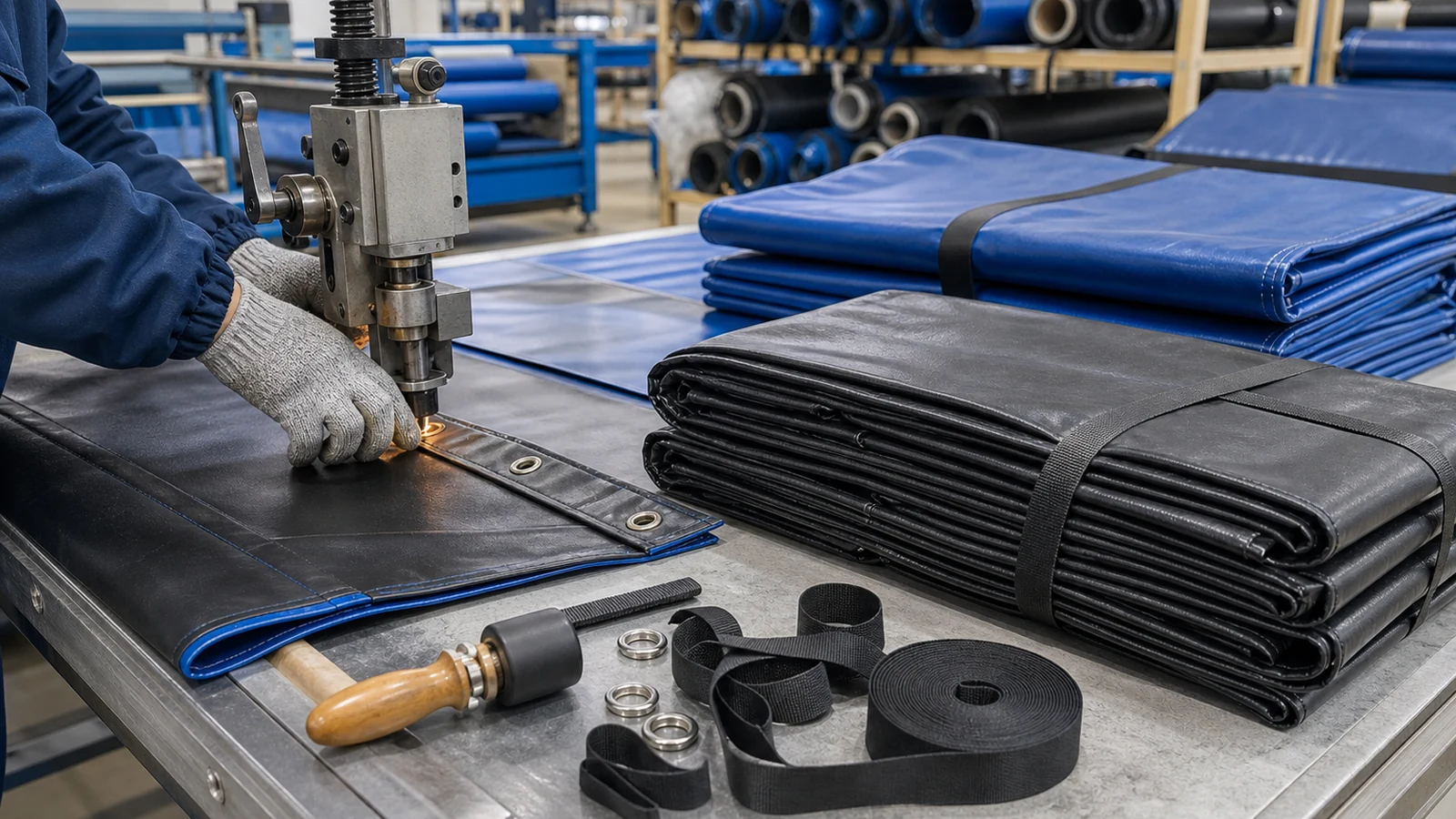 custom pallet cover production with welding reinforced corners and hardware details
