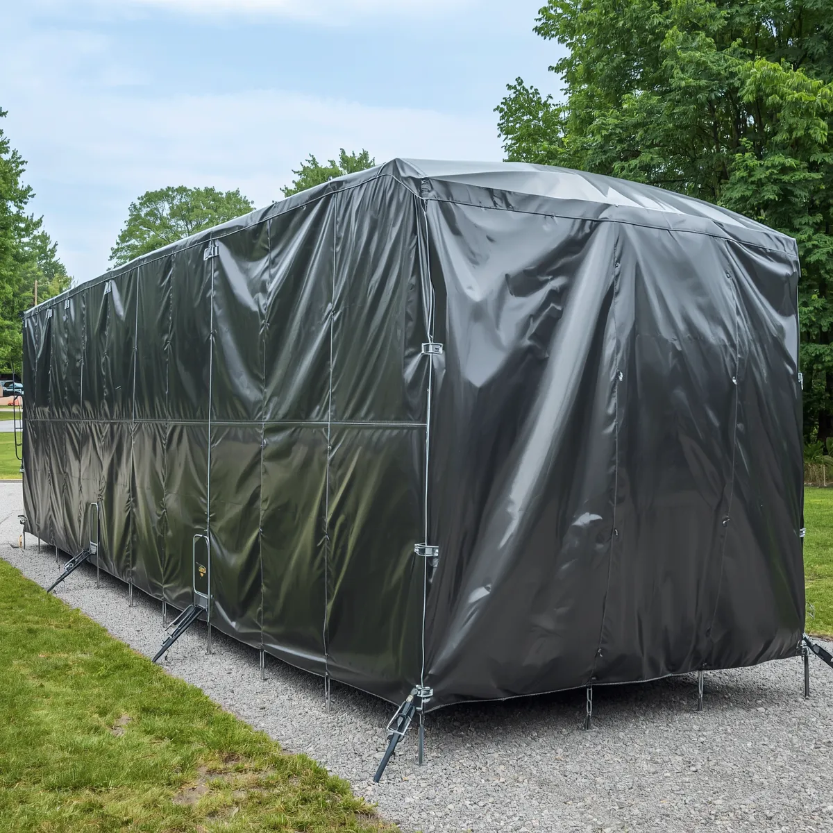 Luxury RV Covered with Smooth PVC Tarp-