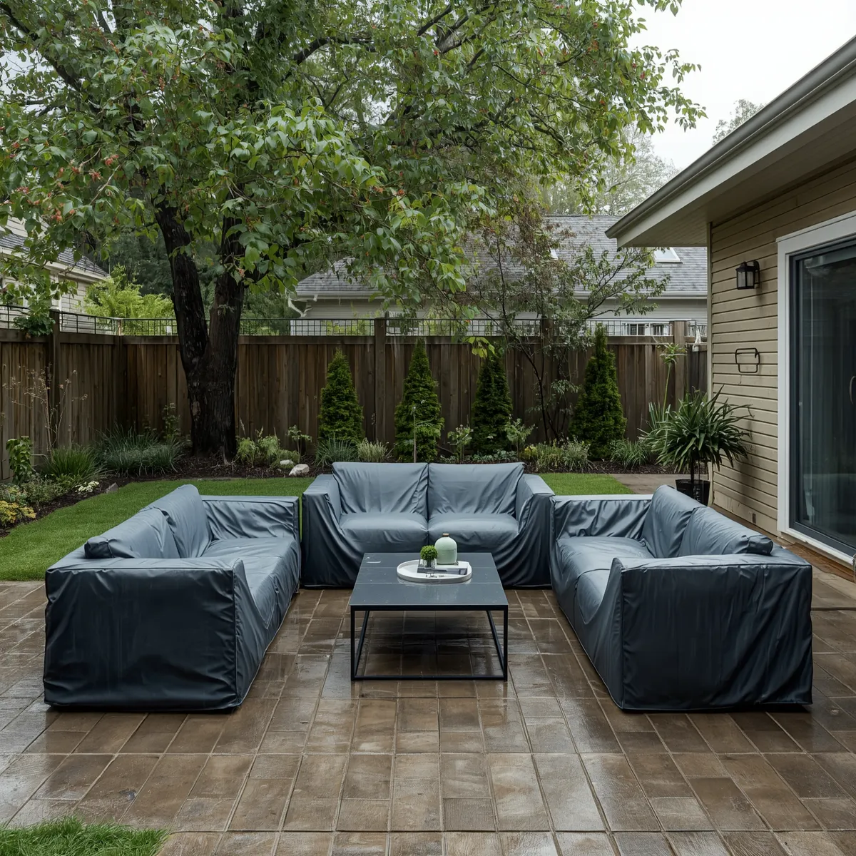 Rainproof PVC Furniture Covers in Backyard-