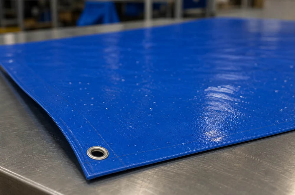PVC waterproof tarp material with smooth coating and thin edge