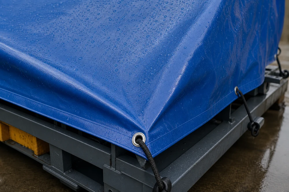 reinforced waterproof tarp hem with grommet rope and welded seam