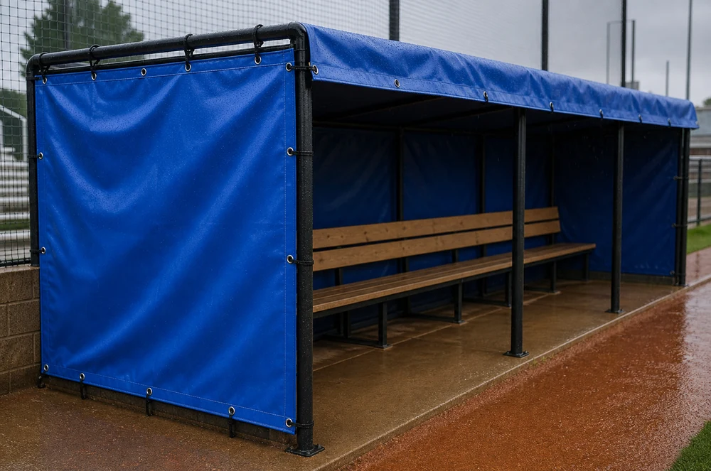 dugout cover protecting player area from rain and sun