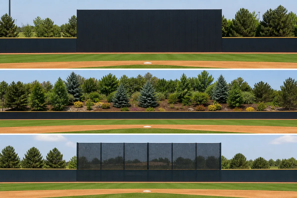 Batter's eye wall, landscape background, and mesh screen types