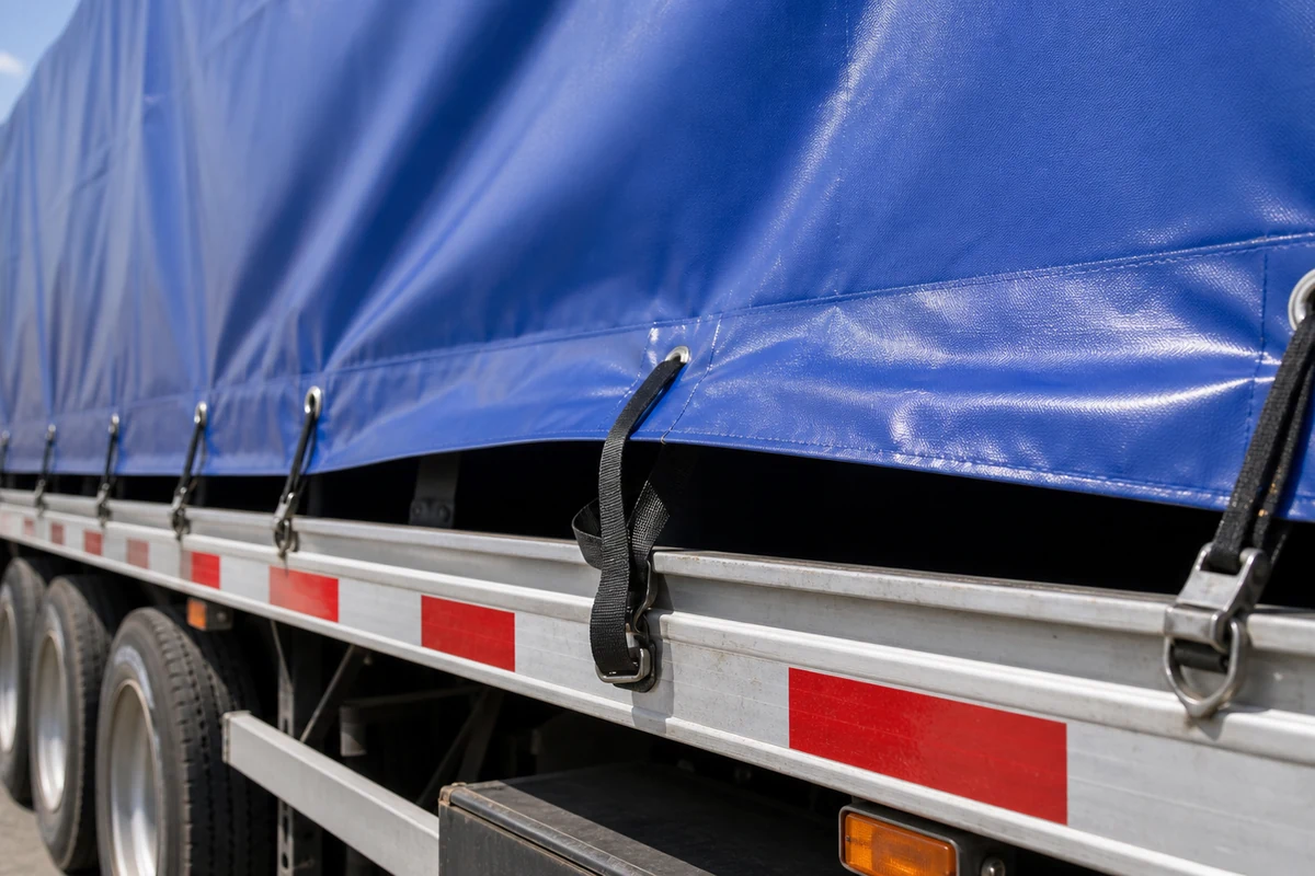 tarp flapping in wind near a loose truck tarp edge