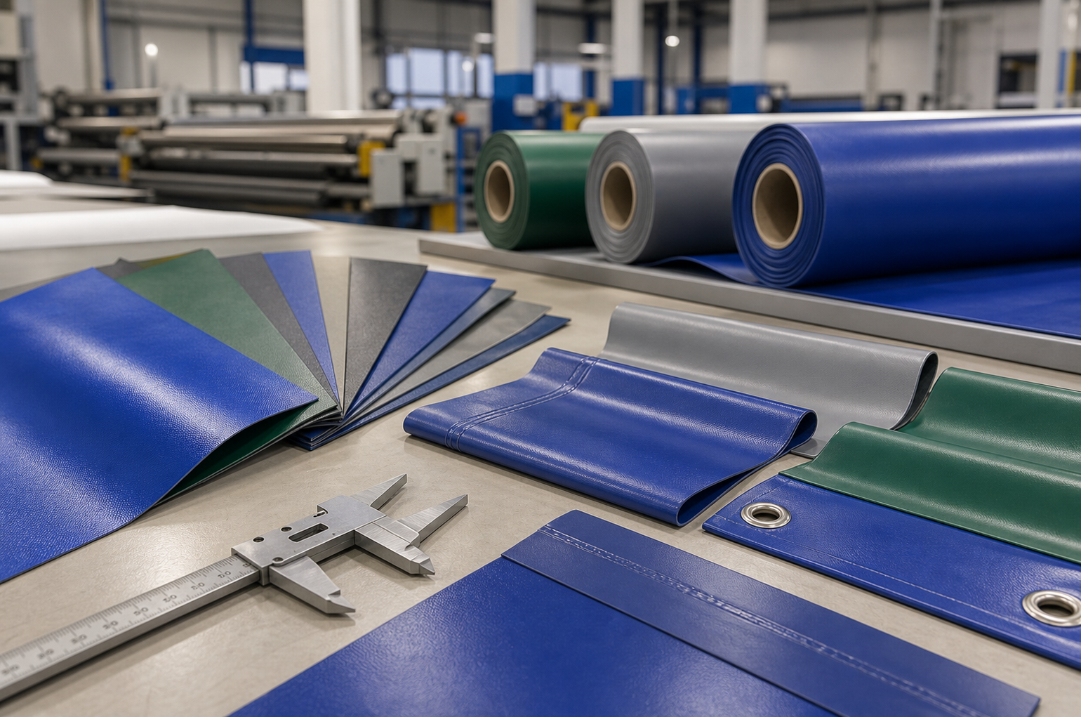 PVC tarpaulin drawing matched with PVC coated fabric, welded hem, and seam layout for custom tarp production