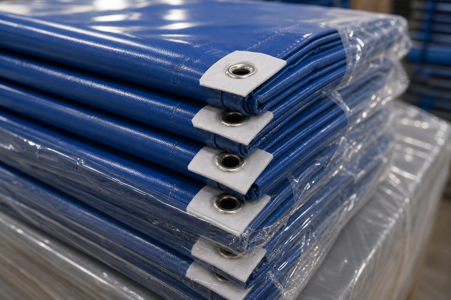 Tarp shipping packaging with edge protection, hardware separators and moisture barrier for shipment