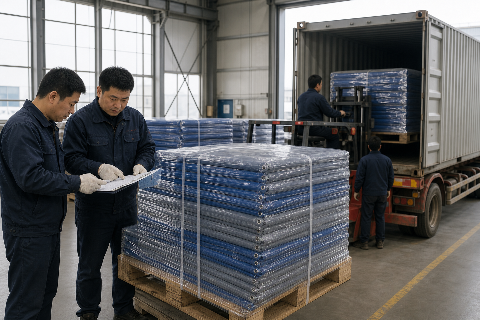 Custom tarp packing labels, pallet labels and loading checklist prepared for a bulk export order