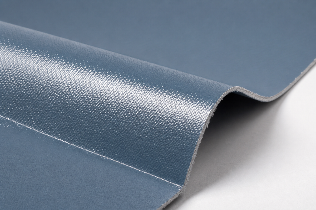 Close inspection of PVC coated tarp material surface and coating structure