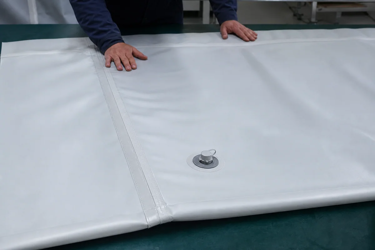 drop-stitch fabric pool wall sample checked as a flatter inflatable panel