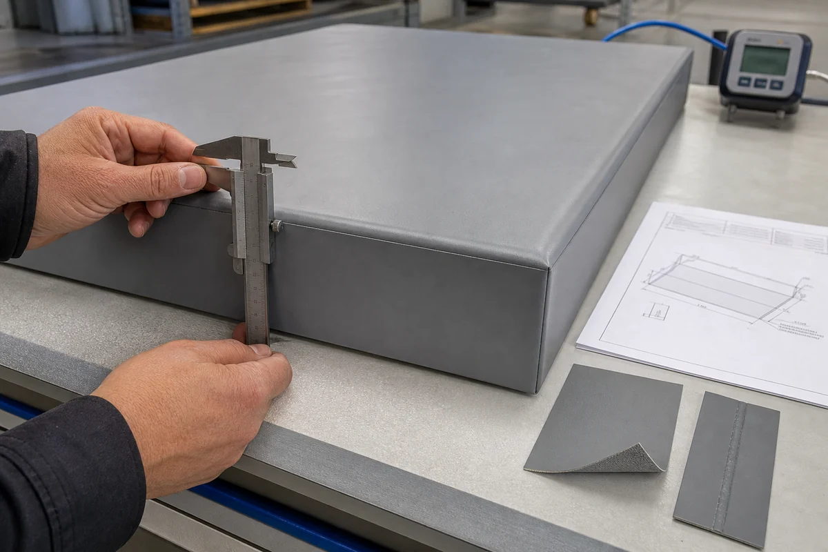 drop stitch fabric quality control matching an inflated panel to drawings and pressure test records