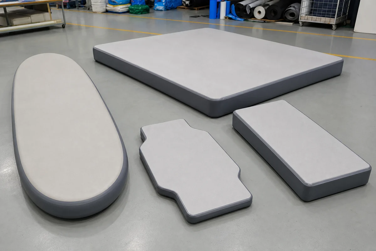 drop stitch material used in unbranded inflatable paddle board, dock, boat floor, and air track prototypes