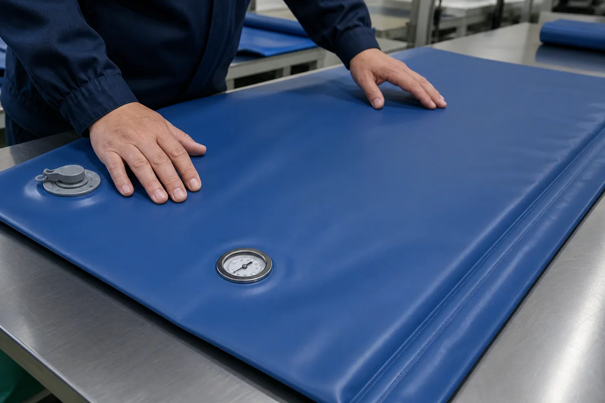 drop stitch pool wall sample checked for flatness and pressure before OEM production
