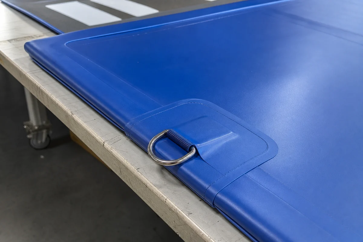 inflatable water trampoline D ring reinforcement inspection
