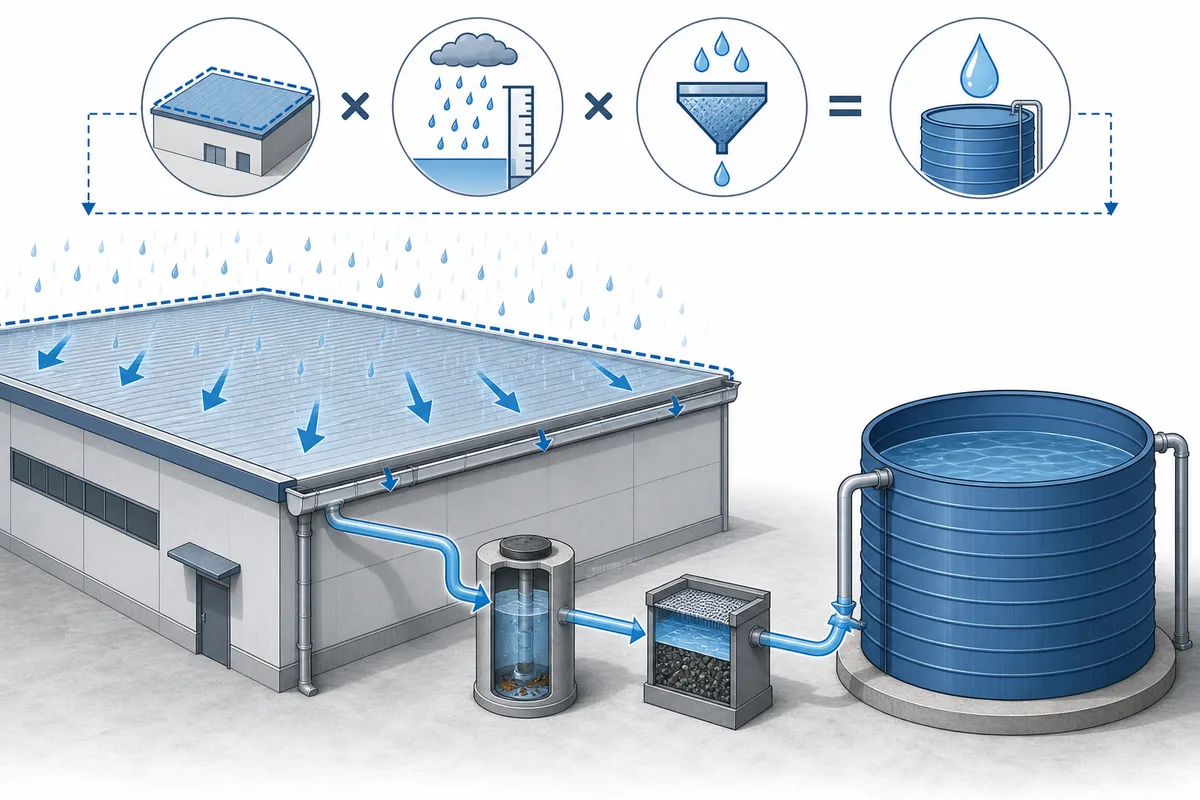 rainwater harvesting yield formula from roof area and rainfall