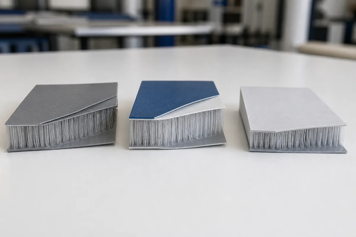 single layer drop stitch, double-layer, and fusion SUP material coupons showing distinct thin face constructions