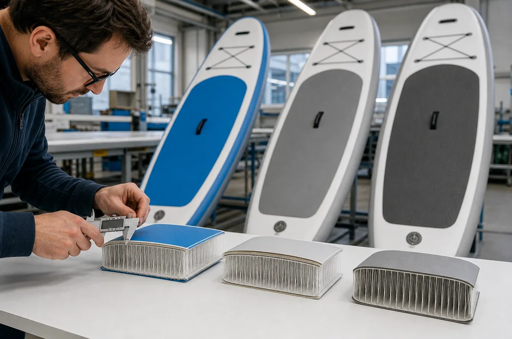 single-layer, double-layer, and fusion inflatable SUP constructions under factory comparison