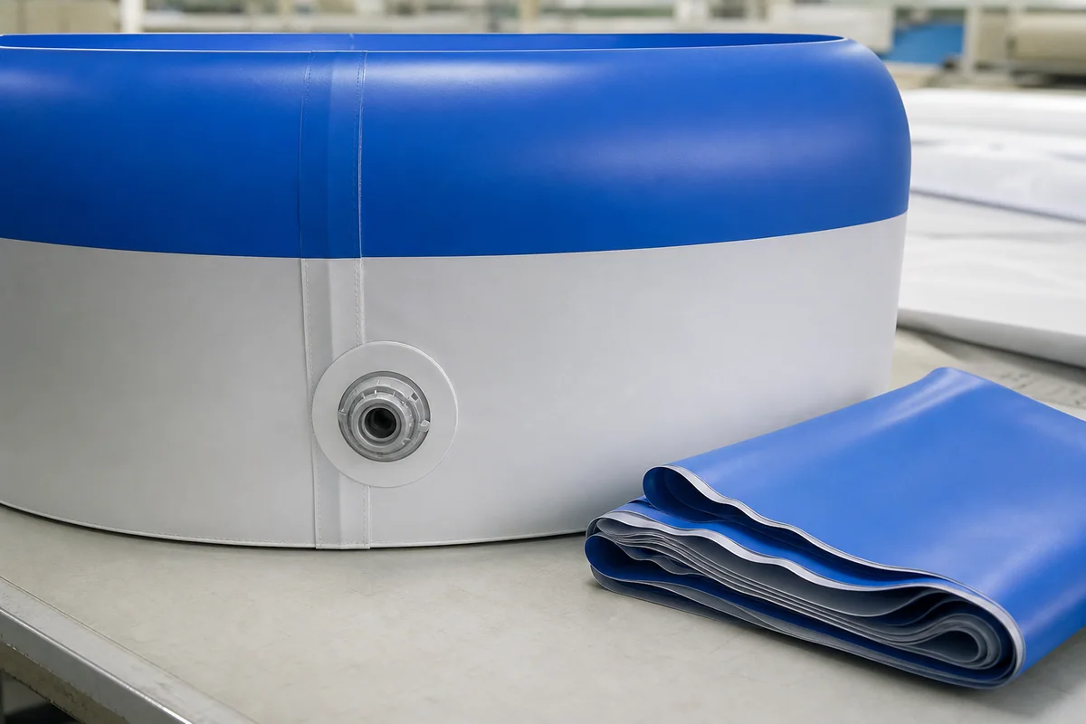 traditional PVC inflatable pool chamber with welded seams and compact folding
