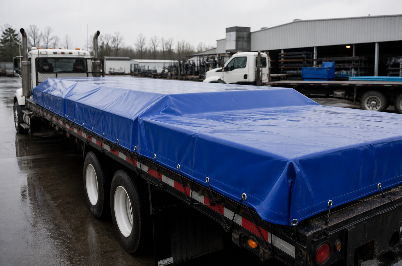 Flatbed truck tarp material matched to cargo shape and road-use conditions