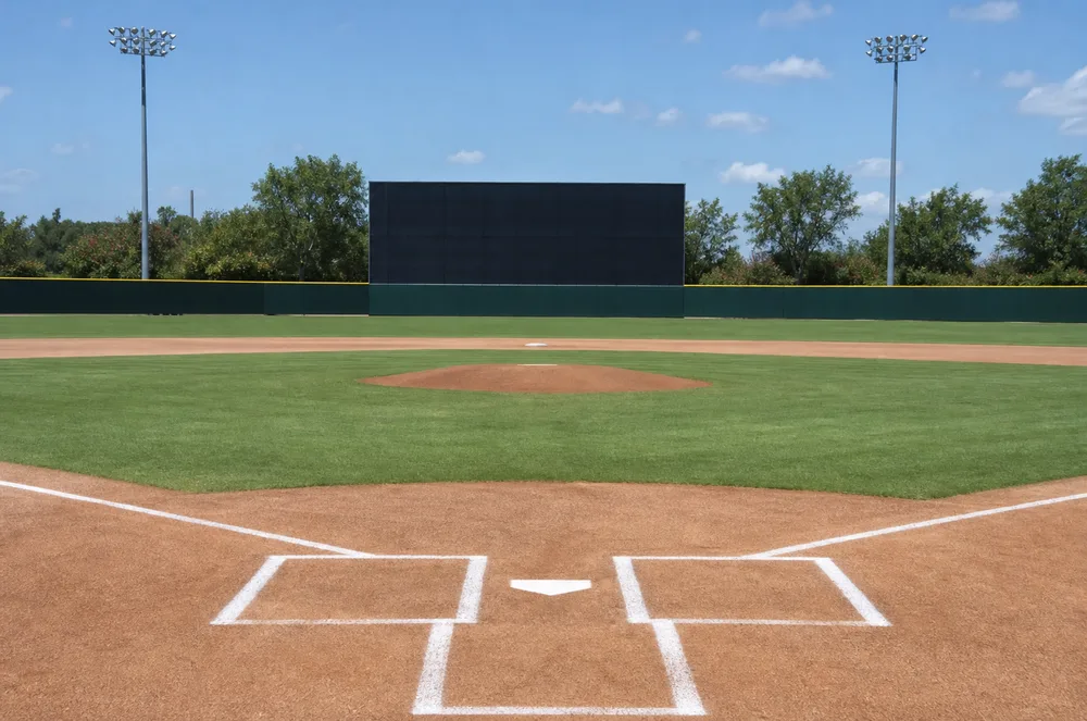 Dark batter's eye backdrop beyond center field on a baseball field