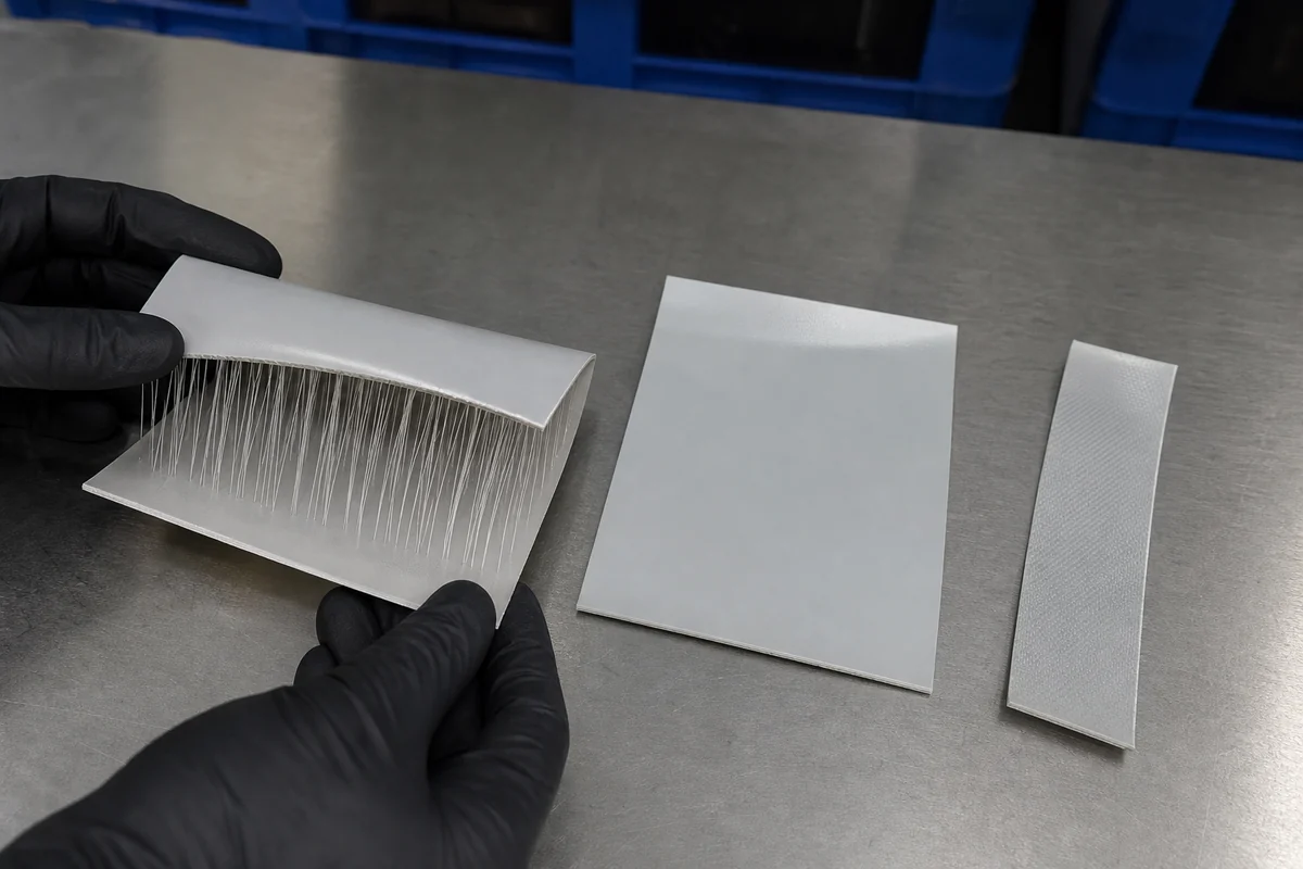 drop stitch technology sample showing the textile core, airtight coated faces, and thin sidewall material