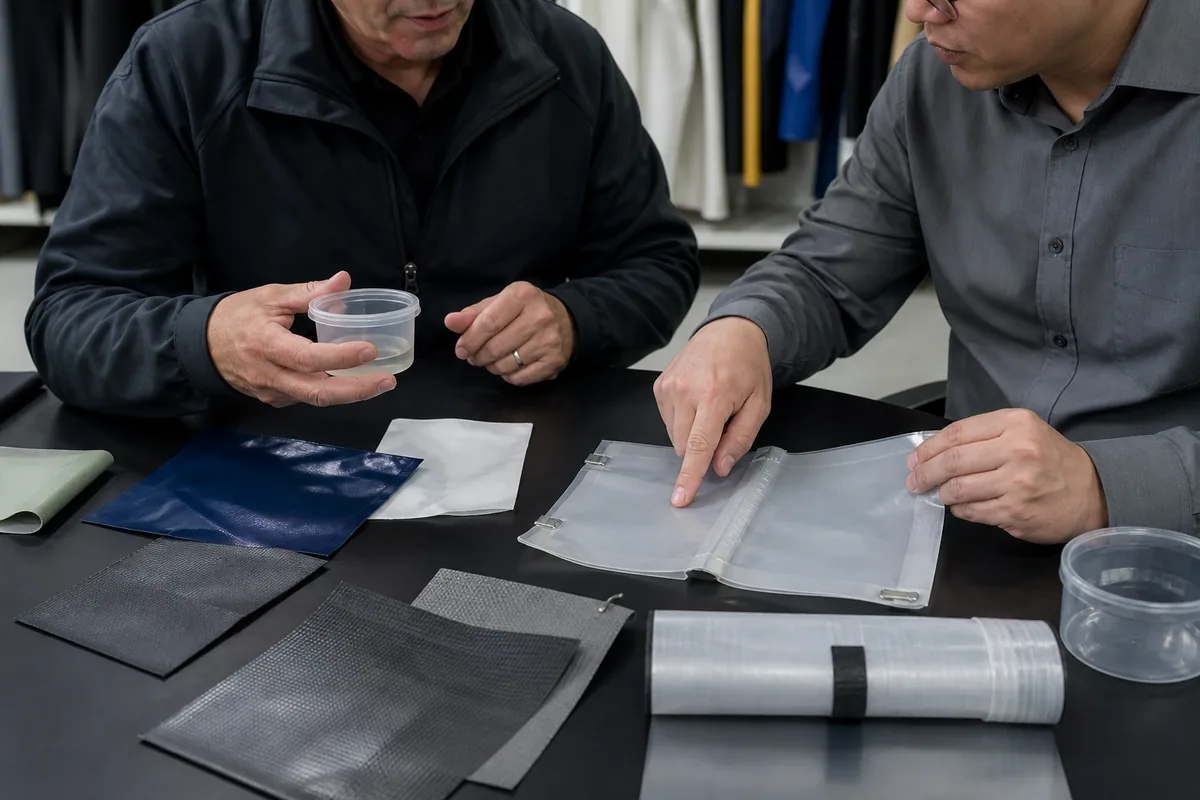 Technical buyer reviewing TPU fabric vapor barrier and welded-joint evidence