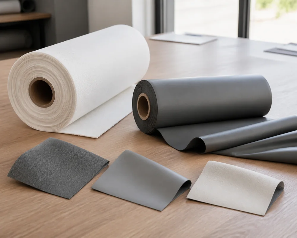 Coated textile input roll, finished roll and flexible samples for material production planning