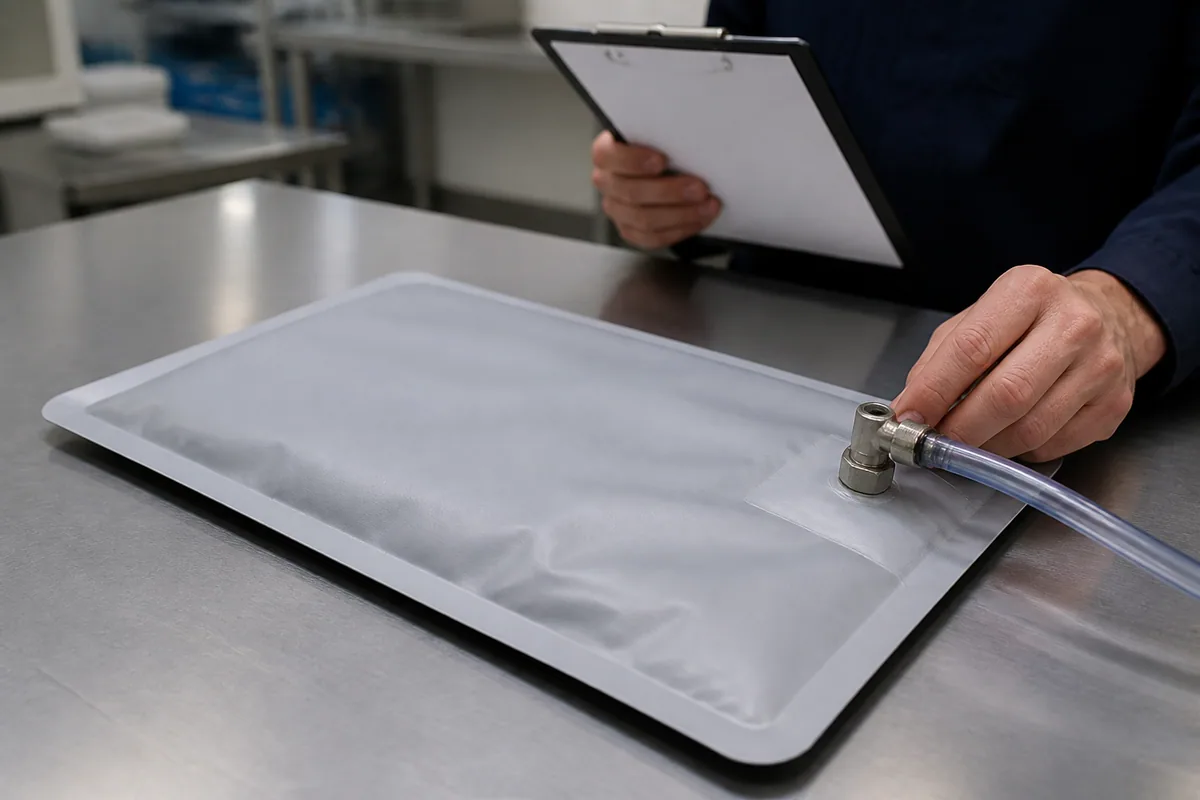 Representative TPU coated product sample prepared for an agreed leak test