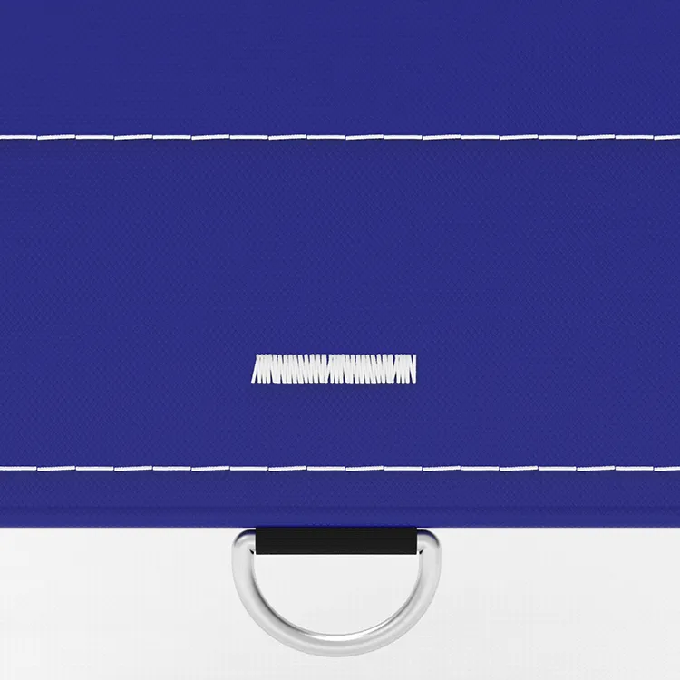 Dark blue vinyl tarp with D-rings.