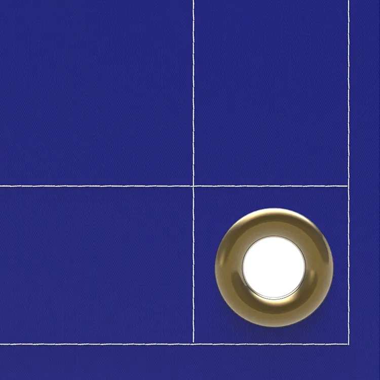 Dark blue vinyl tarp with grommets.