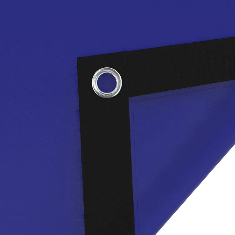 Dark blue vinyl tarp with webbing.