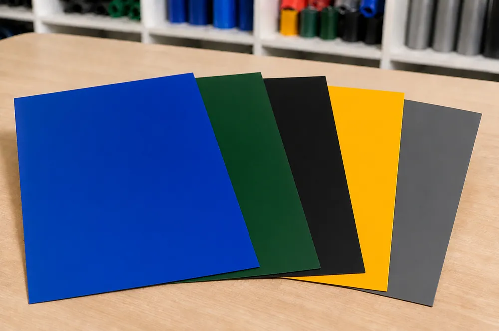 Color-coated flexible material samples arranged for an application review